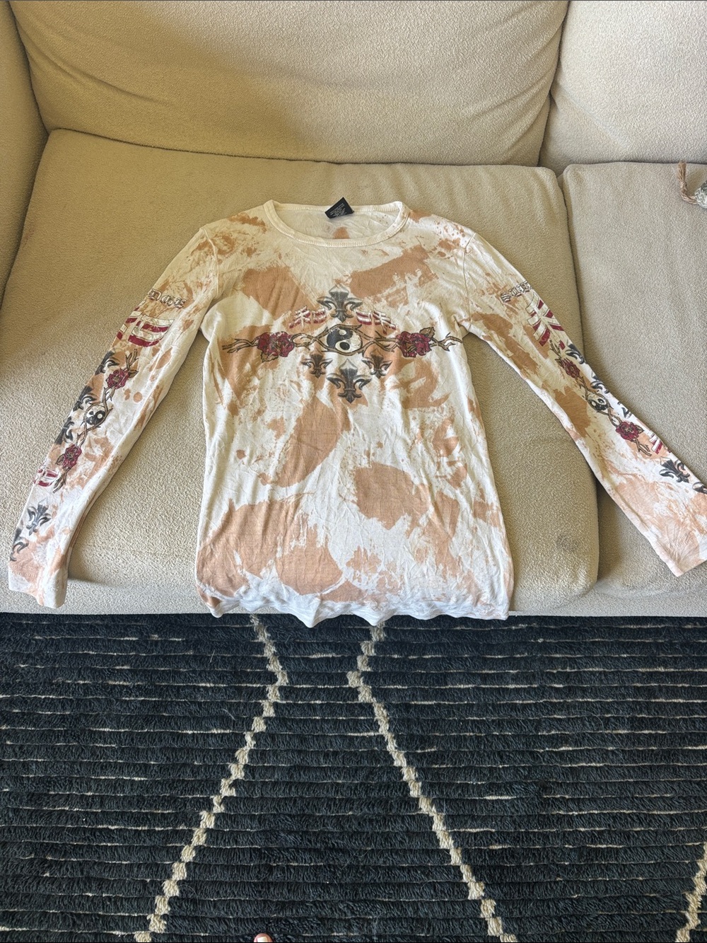 Sledge USA Tie-Dye Long Sleeve Graphic Top - Cream & Tan